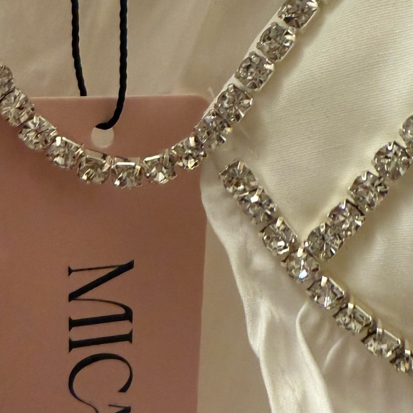 Elegant Micas White Dress with Rhinestone Detailing - Picture 2 of 4